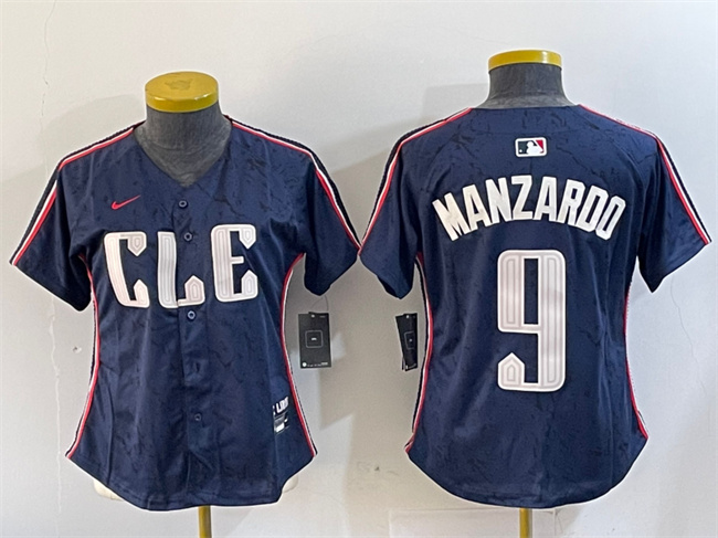 Women's Navy Cleveland Guardians #9 Kyle Manzardo 2024 City Connect Stitched Baseball Jersey(Run Small)